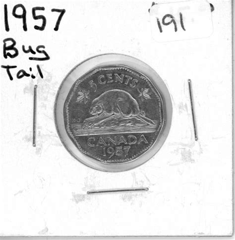 1957 bug tail Canada five cents - Schmalz Auctions