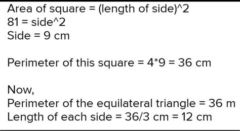 a square of area 81 sq. m has the same perimeter as that of an ...