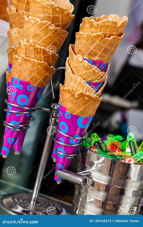 Wafer ice cream cones stock image. Image of colorful - 120164315