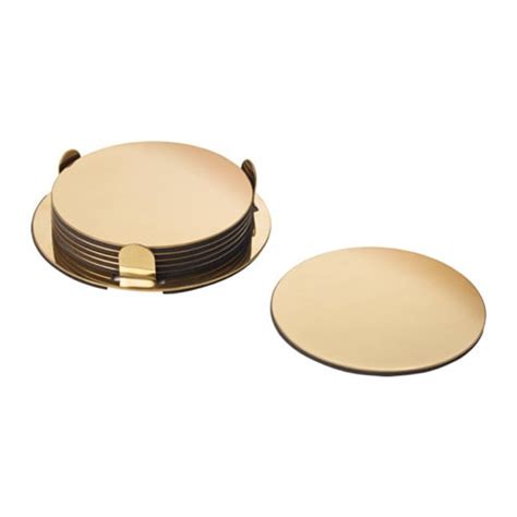 IKEA Glattis Coasters With Holder Brass Color 6 pack Size 3" 503.430.05 ...