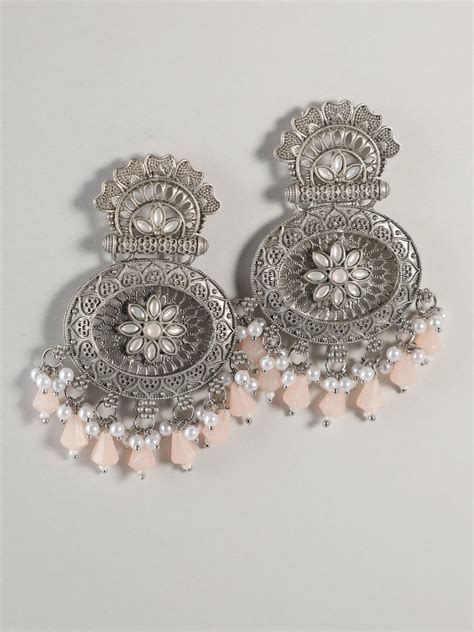 Buy Ishin Oxidised Silver Plated Oval Shaped Drop Earring Online