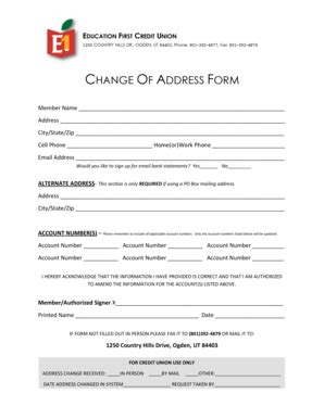 Fillable Online CHANGE OF ADDRESS FORM - Education First Credit Union ...