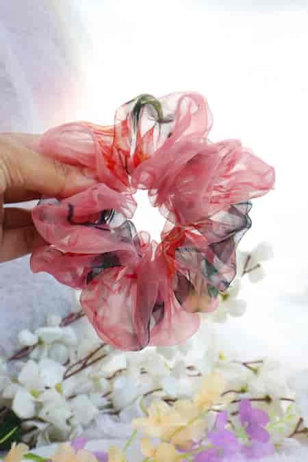 Buy Pink Floral Print Sheer Organza Scrunchie by Soho Boho Studio by ...