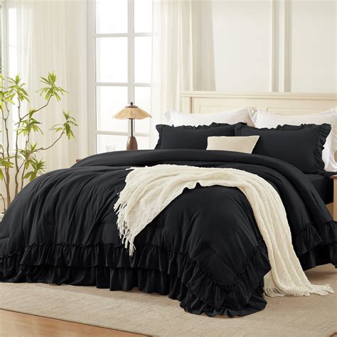 Andency Black Queen Comforter Set(104x90Inch), 3 Pieces Ruffle ...