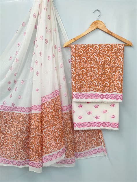 Hand Block Cotton Salwar Suit Set with Cotton Dupatta - TSPSMVJ1 – The ...