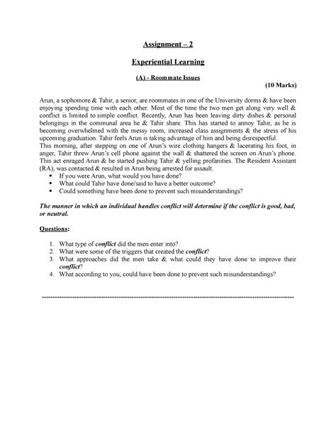 Assignment - 2 - Exp Lrng - A - Assignment – 2 Experiential Learning (A ...