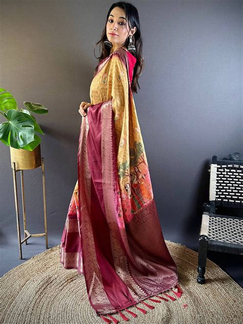 Mustard Banarasi Pichwai Print Saree Vastranand Online