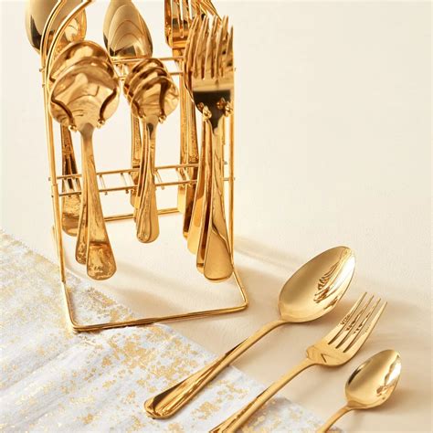 Golden Aura Polished Gold Cutlery Set - 18 Piece Cutlery Set – Le Decor ...