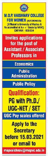 MOP Vaishnav College For Women Chennai Wanted Assistant/Associate ...