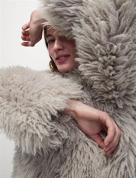 Buy Faux Fur Collarless Short Coat at Marks & Spencer