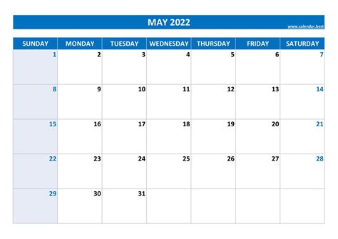 May 2022 calendar -Calendar.best