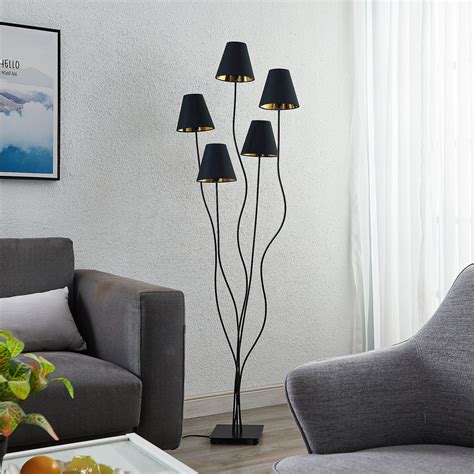 Lindby Komalie floor lamp, five-bulb, black | Lights.ie