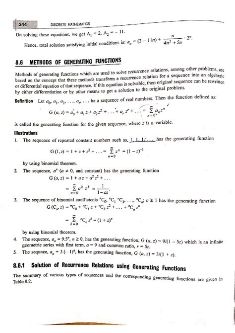244 DISCRETE MATHEMATICS: Generating Functions and Recurrence Relations ...