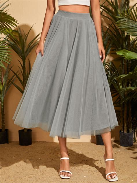 SHEIN Brasil | Midi flare skirt, Light blue skirts, Skirts