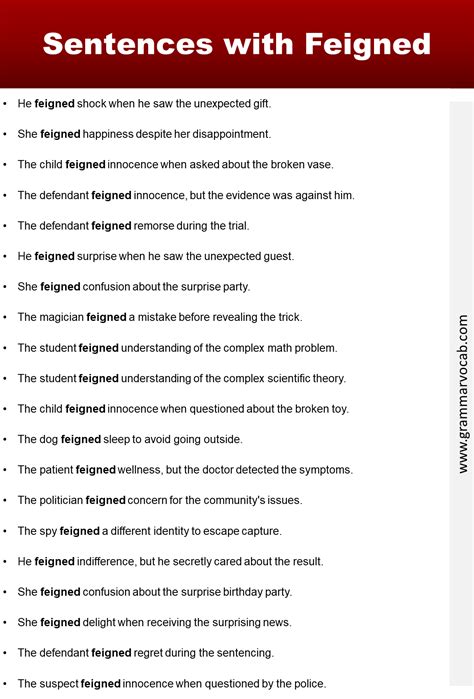 Use Feigned in A Sentence - GrammarVocab