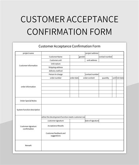 Customer Acceptance Confirmation Form Excel Template And Google Sheets File For Free Download ...