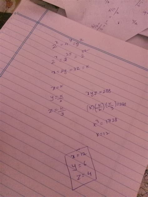 if 2^x=4^y=8^z,xyz=288,find the values of xyz - Brainly.in