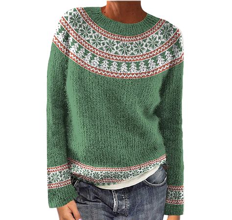 HOMBOM Green Christmas Sweaters for Women Crew Neck Pullover Fair Isle ...