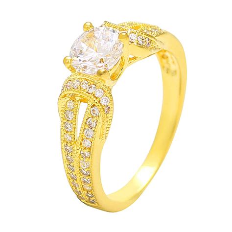 Buy Sparkling Drop 18 K Yellow Gold Plated Solitaire Ring SDC066R020_10 ...