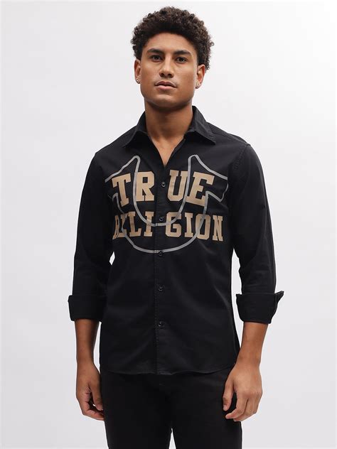 Shop True Religion Men Black Solid Spread Collar Full Sleeves Shirt ...