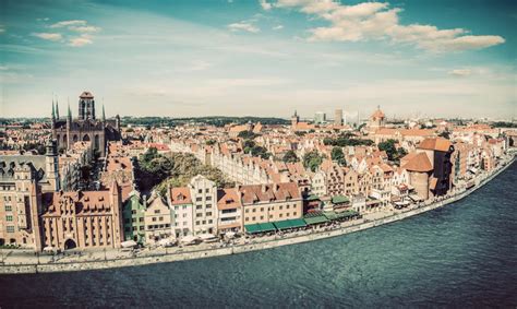 Panorama of Gdansk Old Town and Motlawa River, Poland Stock Photo ...