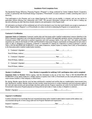 Fillable Online Installation Summary Work Completion Form Fax Email ...