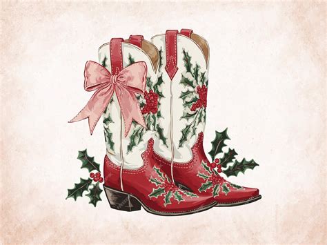 Christmas Cowboy Boots Holly Western Holiday Vector Design | Premium AI ...