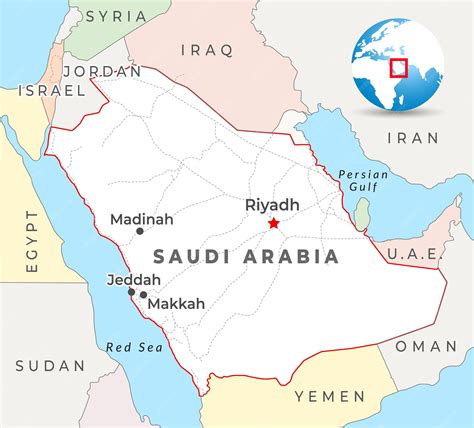 Premium Vector | Saudi Arabia map with capital Riyadh most important cities and national borders