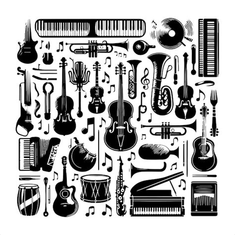 Image result for Music Instruments Black and White