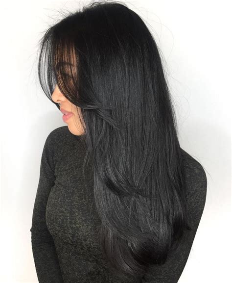 Long Layered Black Hair | Long hair with bangs, Long dark hair, Long ...