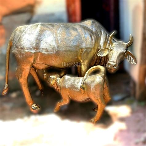 Brass Large Cow and Calf statue 48" – Budhshiv.com