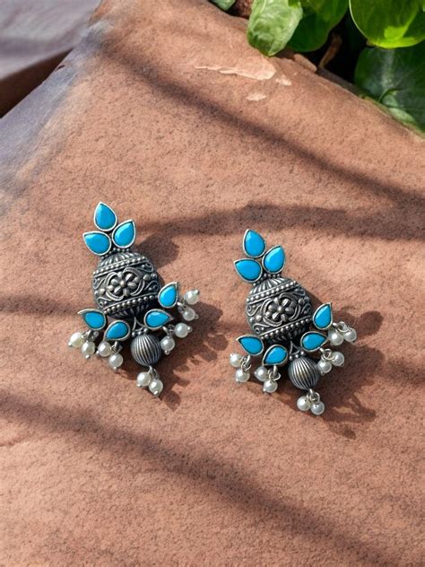 Brass Earrings with Elegant Dangling Pearls – Jhumki Wala