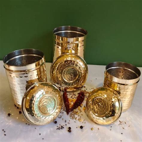 Buy Tears Crafts Brass Hammered Canisters for tea, coffee, sugar and ...