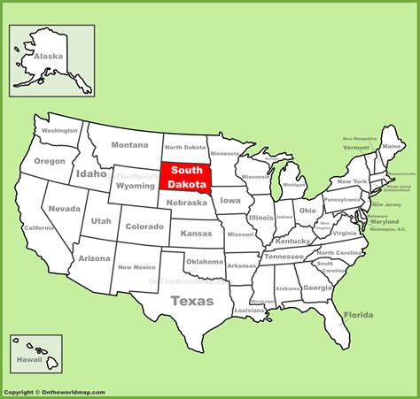 South Dakota location on the U.S. Map - Ontheworldmap.com