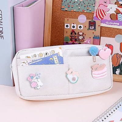 Canvas Pencil Case with Cute Pins, Zippered Pencil India | Ubuy