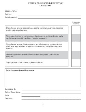 Fillable Online WEEKLY PLAYGROUND INSPECTION Fax Email Print - pdfFiller