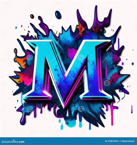 Artistic Letter M Painted with Colorful Paint Splashes on White Background Stock Illustration ... - Artistic Letter M