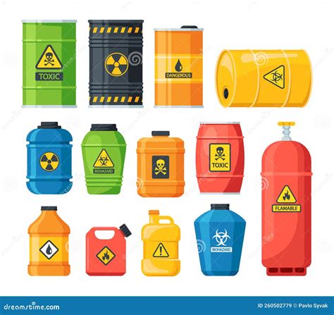 Set of Different Containers with Hazard Explosive Chemical Liquid ...
