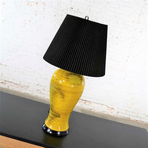 Large Yellow Mid-Century Modern Lava Glaze Ceramic Table Lamp with ...