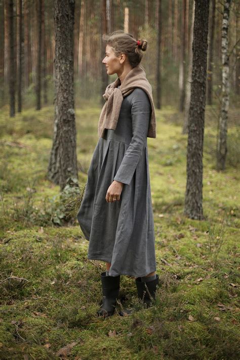 Long Sleeves Linen Dress Linen Clothing With Pockets - Etsy