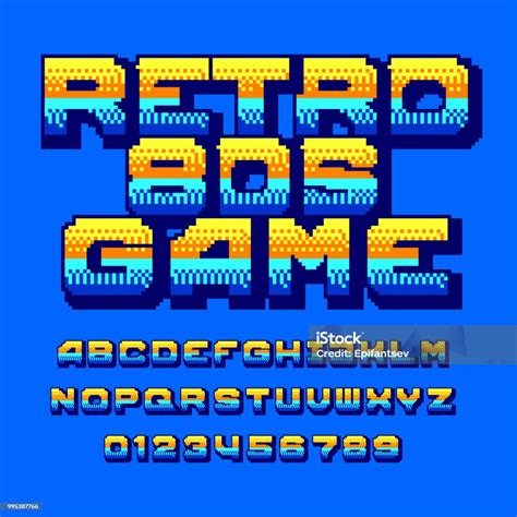 Retro 80s Computer Game Alphabet Font Digital Pixel Gradient Letters ...