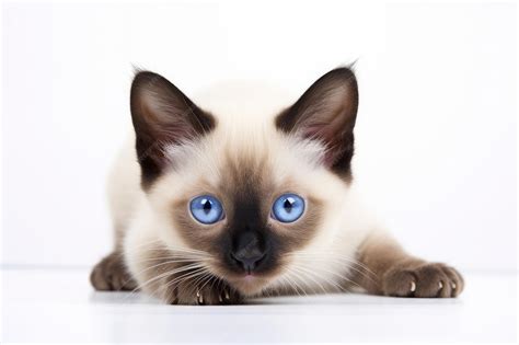 Premium Photo | Photo of a playful Siamese kitten with striking blue ...