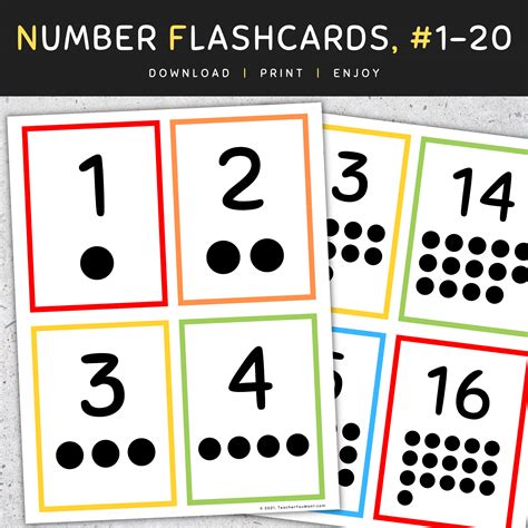 Number Flashcards with Counting Dots (Ten Frames), #1-20 | Made By Teachers