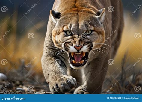 Roaring Cougar or Mountain Lion Hunts Its Prey Stock Illustration - Illustration of cougar ...