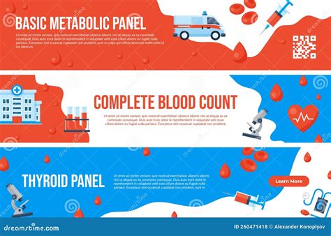 Basic Metabolic Thyroid Panel Complete Blood Count Landing Page Set Vector Flat Illustration ...