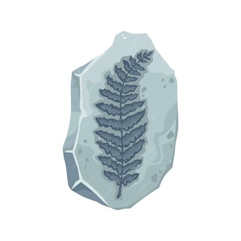 Fósil de planta, huella de hoja de helecho de piedra antigua, vector naturaleza prehistórica ...