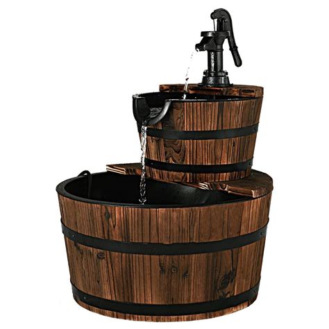 S Afstar 2 Tier Barrel Water Fountain Outdoor Rustic Cascade ...