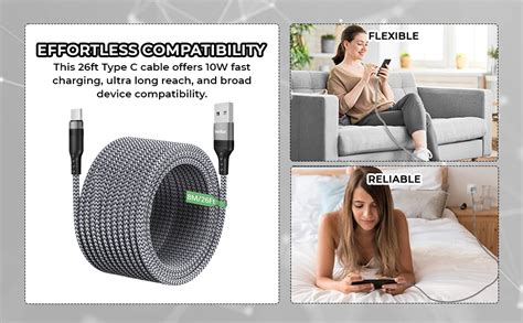 Verilux® 8M 26Ft Type C Cable 10W USB A to C Charging Ultra Long ...