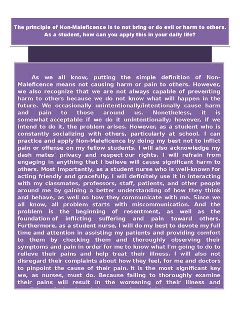 Ethics in Nursing: Application of Non-Maleficence Principle - Studocu