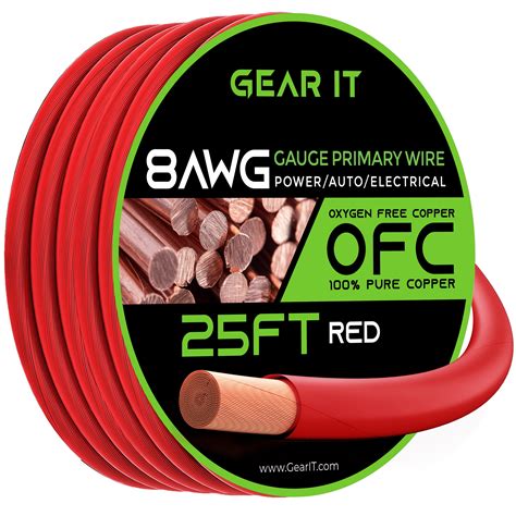 GearIT 8 Gauge Wire Oxygen Free Copper OFC (25ft - Red Translucent) 8 ...